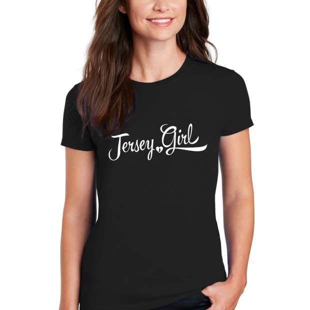 Jersey Girl Ladies T-shirt design, Black crew neck