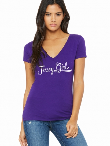 Jersey Girl Ladies T-shirt design, purple vneck