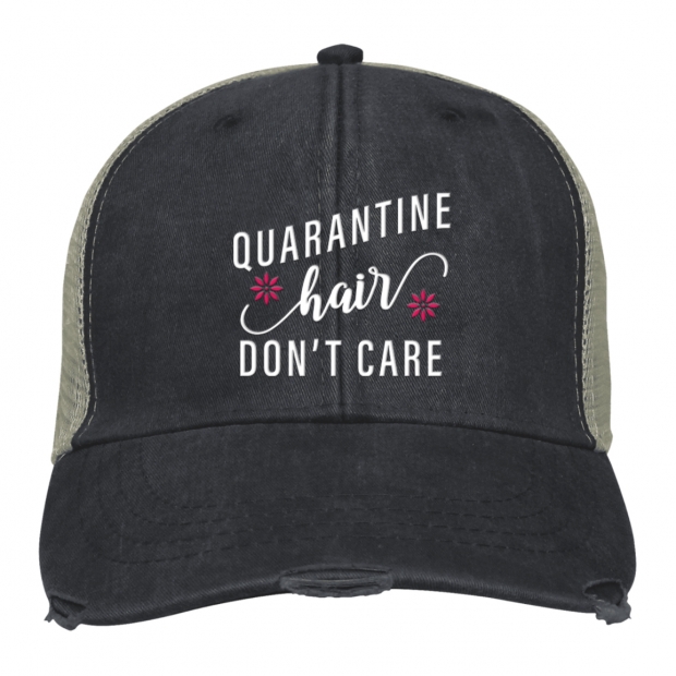Quarantine-Hair-Don’t-Care Quarantine Hair, Don't Care - Baseball Cap - Charcoal/Tan Mesh - OSFA